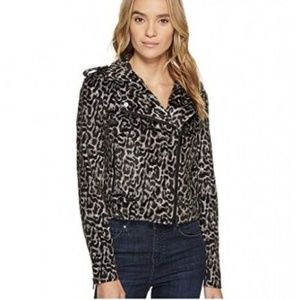 NWT BEBE VELVET LEOPARD MOTO JACKET COAT BLACK GRAY M